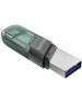 SANDISK Флеш-накопитель 256 Gb iXpand Flash Drive Flip разъемы Lightning/USB-A. Цвет: серебристо-зеленый