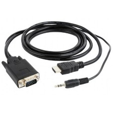 кабель CABLEXPERT Кабель HDMI-VGA A-03-6, 19M/15M + 3.5Jack, 1.8м, черный, позол.разъемы, пакет A-HDMI-VGA-03-6 (098021)
