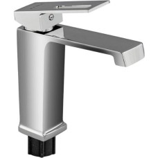 FABIA - Смеситель для раковины, шаровый, квадратный корпус, ручка с прорезью, цвет ХРОМ. 9638