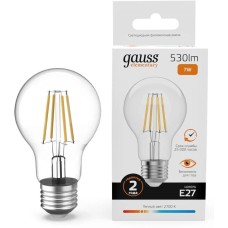 GAUSS Лампа филам. Filament 7Вт цок.:E27 груша 220B св.свеч.бел.теп. (упак.:10шт) (22217)