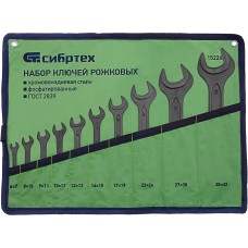 СИБРТЕХ Набор ключей рожковых, 6 - 32 мм, 10 шт., CrV, фосфатированные 15224