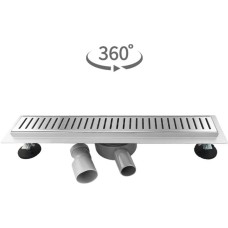 САНАКС - Трап 500 х 70 мм, с бортиком для плитки, из нержавеющей стали, горизонтальное подключение 360º, с сухим и гидрозатворами, цвет САТИН. 00038