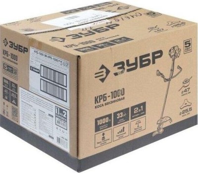 Триммер бензиновый ЗУБР КРБ-1000 бензокоса, 1 кВт / 1.35 л.с., 33 см3 (2 коробки)