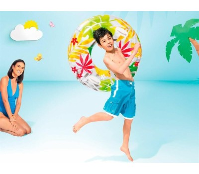 Круг для плавания INTEX Круг надувной для плавания 97 см. (в коробке) Прозрачный с ручками (3 вида). Арт. 58263NP