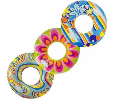 Круг для плавания INTEX Круг надувной для плавания 97 см. (в коробке) Прозрачный с ручками (3 вида). Арт. 58263NP