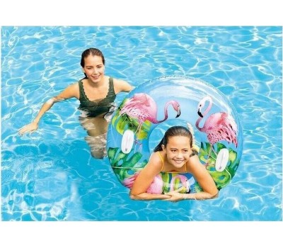 Круг для плавания INTEX Круг надувной для плавания 97 см. (в коробке) Прозрачный с ручками (3 вида). Арт. 58263NP