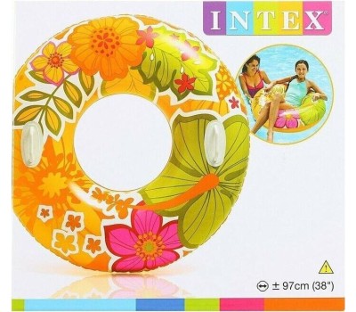 Круг для плавания INTEX Круг надувной для плавания 97 см. (в коробке) Прозрачный с ручками (3 вида). Арт. 58263NP
