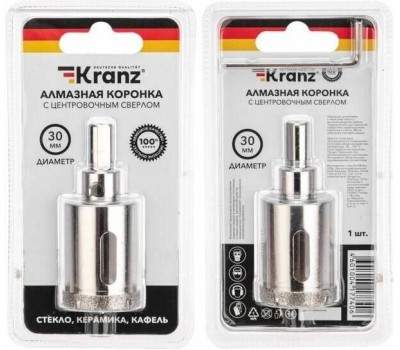 Коронка KRANZ (KR-92-0010) Коронка алмазная 30мм по керамограниту с центровочным сверлом