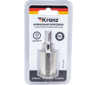 Коронка KRANZ (KR-92-0010) Коронка алмазная 30мм по керамограниту с центровочным сверлом