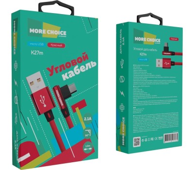 Кабель MORE CHOICE (4627151196985) K27m USB 2.1A microUSB красный - 1,0m