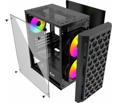 Powercase CMIMTB-L3 Корпус Mistral Micro T3B, Tempered Glass, Mesh, 2x 140mm + 1х 120mm 5-color fan, чёрный, mATX (CMIMTB-L3)