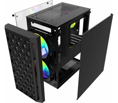 Powercase CMIMTB-L3 Корпус Mistral Micro T3B, Tempered Glass, Mesh, 2x 140mm + 1х 120mm 5-color fan, чёрный, mATX (CMIMTB-L3)
