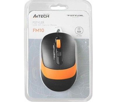 A4TECH Мышь проводная Fstyler FM10, оптическая, USB, 1600dpi, черный и оранжевый [fm10 orange]
