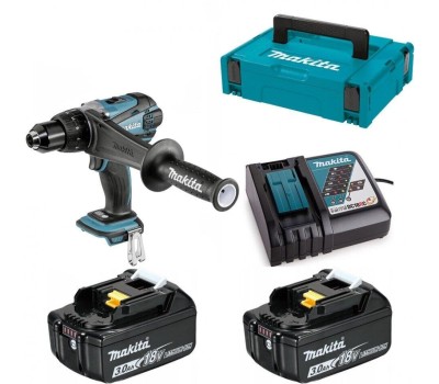 MAKITA Дрель-шуруповерт DDF458RFE, 3Ач, с двумя аккумуляторами