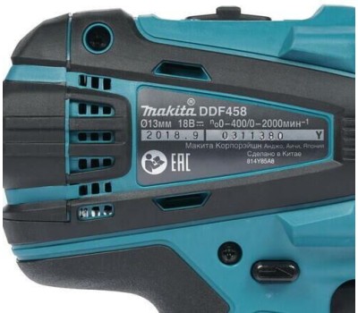 MAKITA Дрель-шуруповерт DDF458RFE, 3Ач, с двумя аккумуляторами