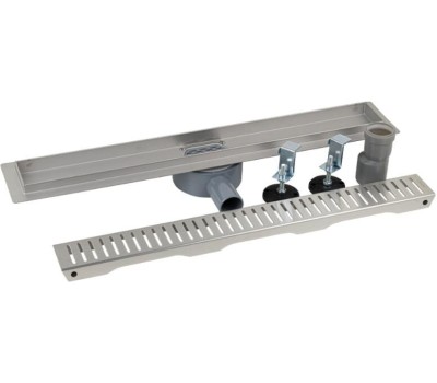 САНАКС - Трап 500 х 70 мм, с бортиком для плитки, из нержавеющей стали, горизонтальное подключение 360º, с сухим и гидрозатворами, цвет САТИН. 00038