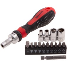 Отвертка MATRIX Отвёртка реверсивная с набором бит и насадок торцевых, CrV, 1/4