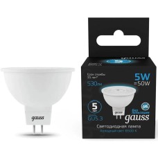 GAUSS Лампа светодиодная 101505305 5Вт цок.:GU5.3 рефлек. 220B св.свеч.бел.хол. (упак.:10шт)