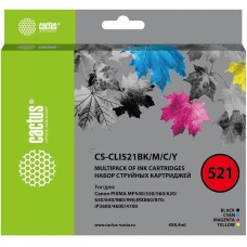 Картридж струйный CACTUS Картридж струйный CS-CLI521BK/M/C/Y черный/голубой/желтый/пурпурный набор (33.6мл) для Canon Pixma iP3600/iP4600/iP4700/MP540/MP550/MP560/MP620/MP630/MP640/MP980/MP990/MX860/MX870 с чипом