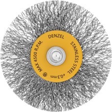 DENZEL Щетка для дрели, 60 мм, Плоская, со шпилькой, нержавеющая витая проволока 744463