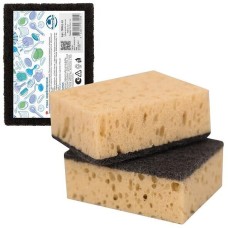 MULTIDOM Губка хозяйственная. Набор 2 шт. Размер 9,5х7х3,7 см (бежевый/черный) ПМ62-69