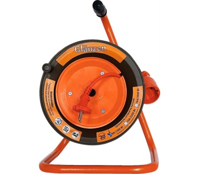 Удлинитель силовой GLANZEN EB-30-010, на катушке, с/з, 1 роз -30 м