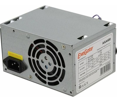 Блок питания EXEGATE 400W  AAA400, ATX, 8cm fan, 24p+4p, 2*SATA, 1*IDE (ES259590RUS)