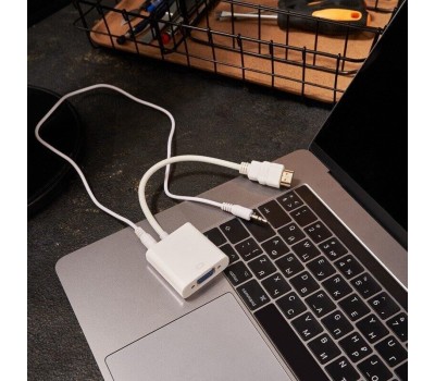 Переходник REXANT (17-6936) Переходник штекер HDMI - гнездо VGA, провод + шнур 3,5мм белый