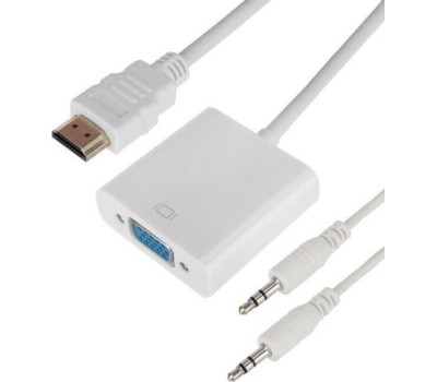 Переходник REXANT (17-6936) Переходник штекер HDMI - гнездо VGA, провод + шнур 3,5мм белый