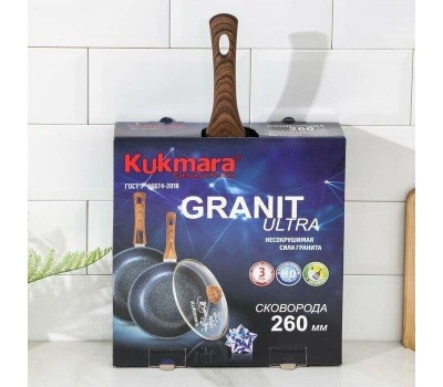 Сковорода KUKMARA сгг261а а/пр литая 26см стекл/кр Granit ultra blue