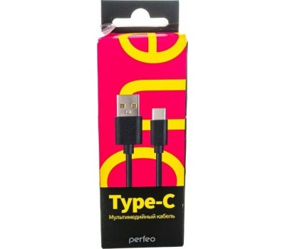 Кабель PERFEO (U4703) USB A вилка - Type-C вилка, 2.4A, черный, 1 м, Type-C ONE