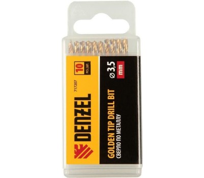 Сверло DENZEL Сверло по металлу, 3,5 мм, HSS-Tin, Golden Tip, 10 шт. 717207