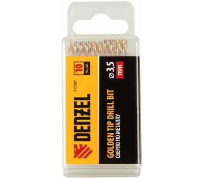 Сверло DENZEL Сверло по металлу, 3,5 мм, HSS-Tin, Golden Tip, 10 шт. 717207