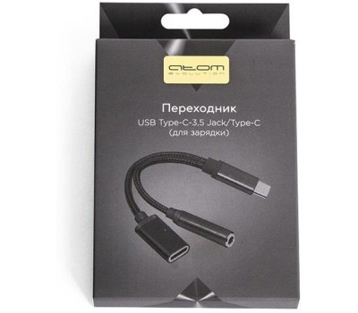Переходник АТОМ (31042) USB Type-C-3,5 Jack/USB Type-C, черный