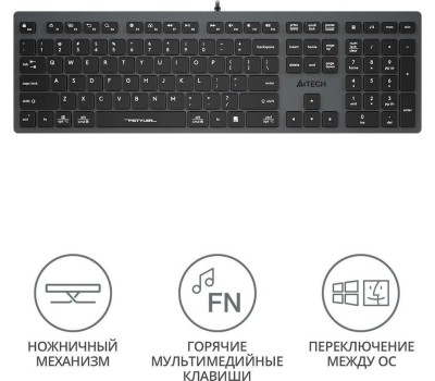 A4TECH Клавиатура Fstyler FX50, проводная, USB, ножничная, серый [fx50 grey]
