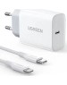 UGREEN Набор адаптер и кабель USB-C - Lightning CD137 (50698) PD Fast Charger 20W + USB-C to Lightning Cable EU. Цвет: белый