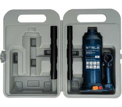 Домкрат STELS Домкрат гидравлический бутылочный, 3 т, h подъема 188-363 мм, в пластиковом кейсе 51173