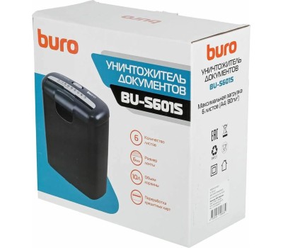 шредеры BURO Уничтожитель бумаг Home BU-S601S, P-1, 6 мм, 6 лист. одновременно, 10л