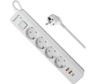 Defender Удлинитель с сетевым фильтром DFS 143 3 м,белый,4розетки,USB+TypeC [99434]
