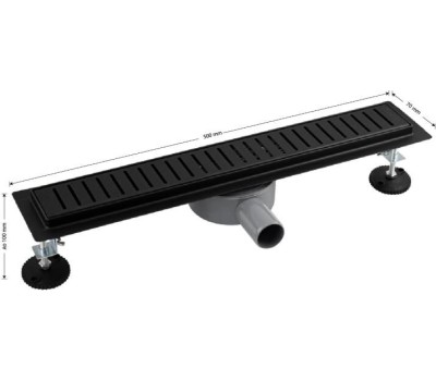 САНАКС - Трап 500 х 70 мм, с бортиком для плитки, из нержавеющей стали, горизонтальное подключение 360º, с сухим и гидрозатворами, цвет ЧЁРНЫЙ. 03338