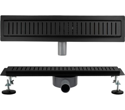 САНАКС - Трап 500 х 70 мм, с бортиком для плитки, из нержавеющей стали, горизонтальное подключение 360º, с сухим и гидрозатворами, цвет ЧЁРНЫЙ. 03338