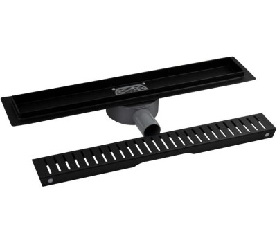 САНАКС - Трап 500 х 70 мм, с бортиком для плитки, из нержавеющей стали, горизонтальное подключение 360º, с сухим и гидрозатворами, цвет ЧЁРНЫЙ. 03338