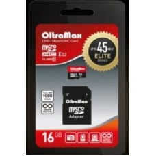 Карта памяти OLTRAMAX MicroSDHC 16GB Class 10 UHS-1 Elite + адаптером SD 45 MB/s [OM016GCSDHC10UHS-1-ElU1]
