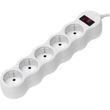 MAXVI Сетевой фильтр SP-218, 10A, 2300 Вт, 5 гнезд, земля, 1,8м, белый