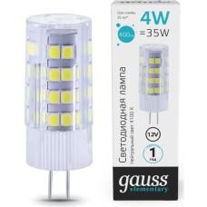 GAUSS Лампа светодиодная Elementary 10724 4Вт цок.:G4 капсул. 12B св.свеч.бел.нейт. G4 (упак.:10шт)