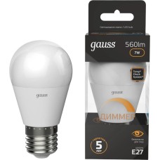 GAUSS Лампа светодиодная 105102107-D 7Вт цок.:E27 шар 220B св.свеч.бел.теп. (упак.:1шт)