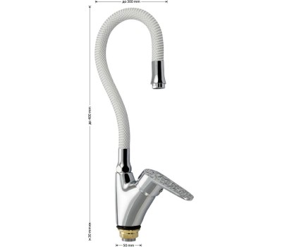 Смеситель для кухни BRIMIX 3274 Смеситель кухонный, шаровый, боковой, ручка с белой мозаикой, с гибким изливом БЕЛОГО цвета