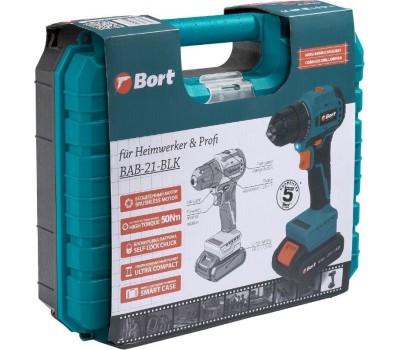 Дрель-шуруповерт BORT BAB-21-BLK (2X1,5AH)