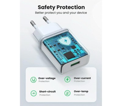 UGREEN Зарядное устройство CD122 (10133) USB-A QC 3.0 18W Fast Charger EU. Цвет: белый