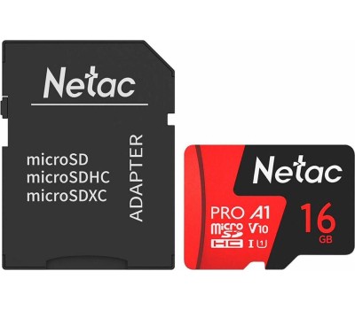 Карта памяти NETAC Карта памяти microSDHC UHS-I U1 P500 Eco 16 ГБ, 90 МБ/с, Class 10, NT02P500ECO-016G-R, 1 шт., с адаптером